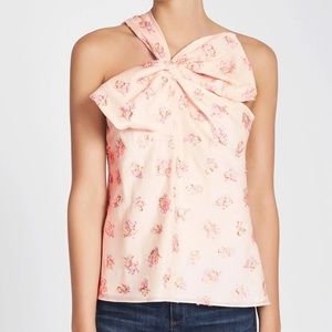 Rebecca Taylor Floral-Jacquard One-Shoulder Bow Top